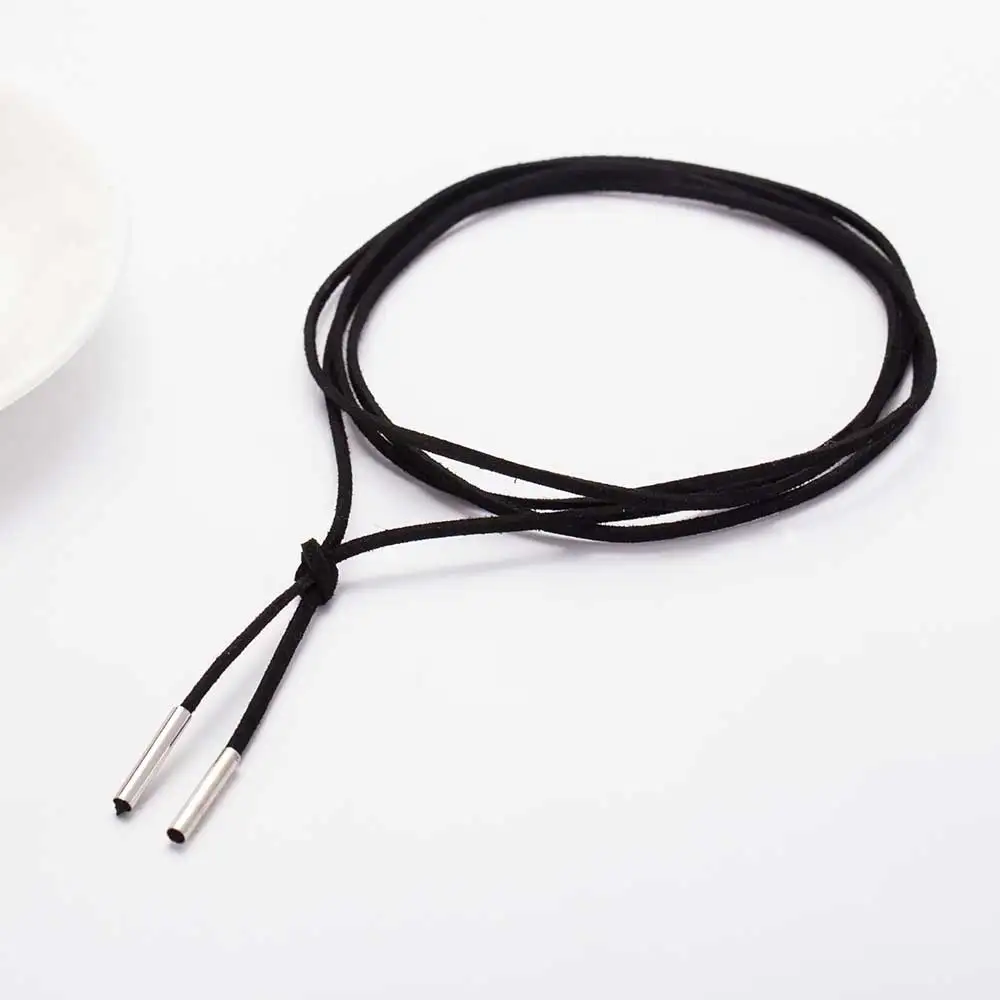 Новые ювелирные изделия черный кожаный ошейник Элегантная мода длинные веревки