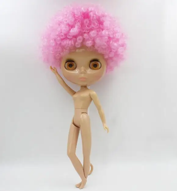 Обнаженная кукла blyth светло-коричневая кожа розовые короткие вьющиеся волосы |