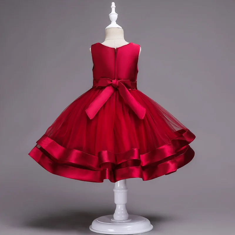 

2019 new girl princess Beaded R dress European American dress Tiers Mesh bigger children evening tulle Valentine's Day dress