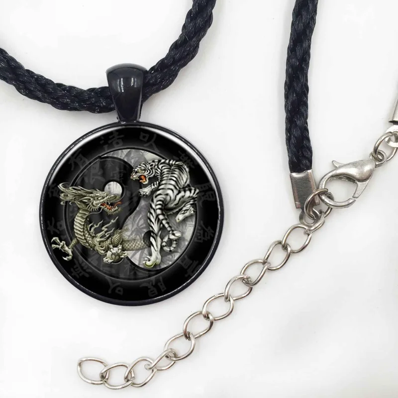 Новый Модный китайский стиль тайцзи Дракон Тигр Инь Янь ретро стеклянный кулон