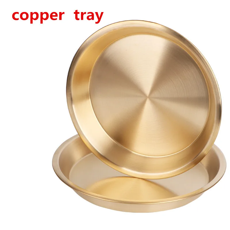 

handmade Round copper brass plate tray steamed chicken fish brass storage snacks and fruits serving tray for wedding party event