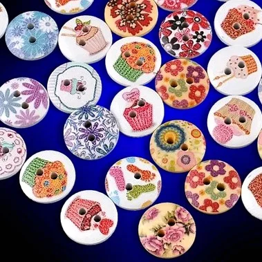 Деревянные пуговицы в горошек Красочные 2 отверстия для Подарочная коробка