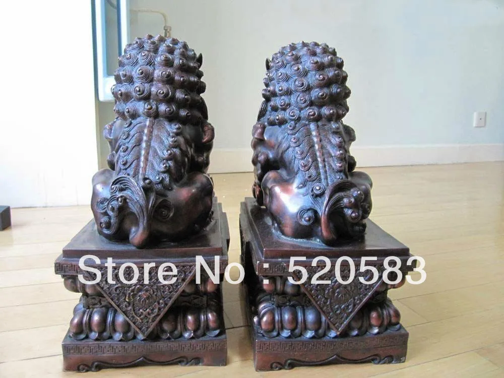 17inch China Regius Pure Red Bronze Palace Door Evil Fu Foo Dog Lion Statue Pair |