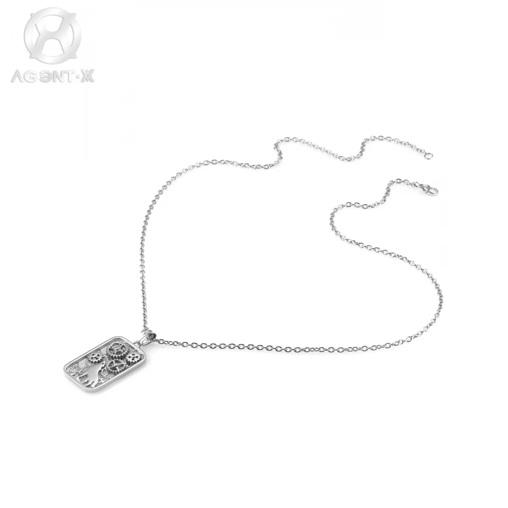Agentx Уникальный Серебряный полые механические волк dog tag кулон Талисманы Colar Сталь