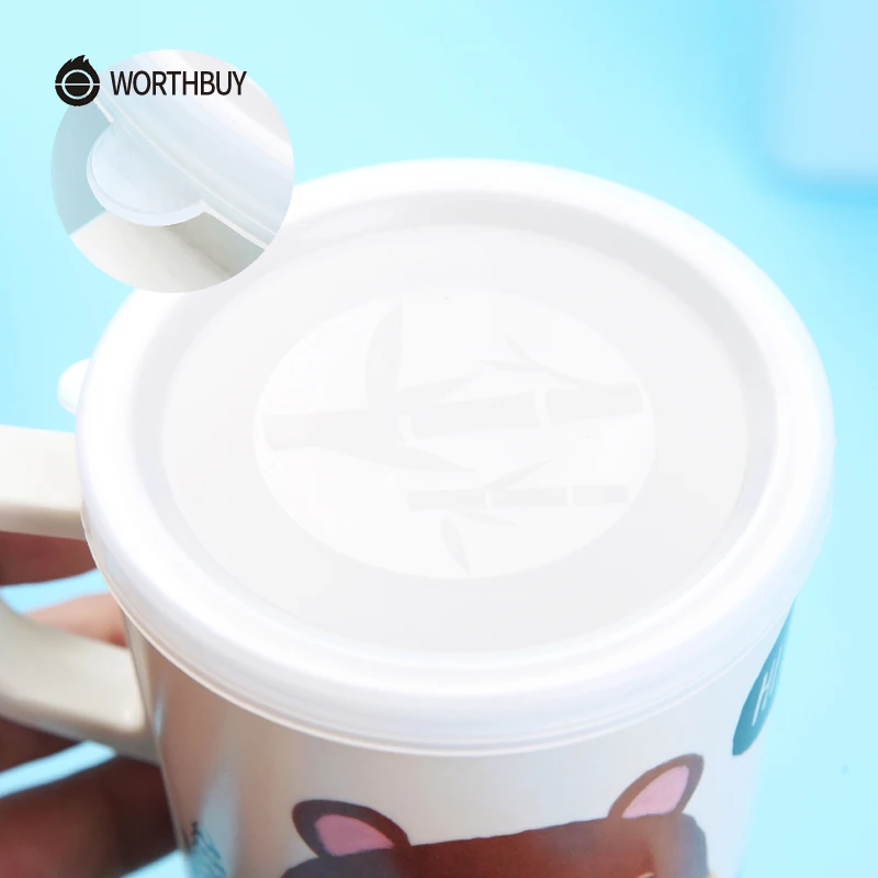 WORTHBUY милый мультфильм Детская кружка Экологичная бамбуковая кофейная с крышкой
