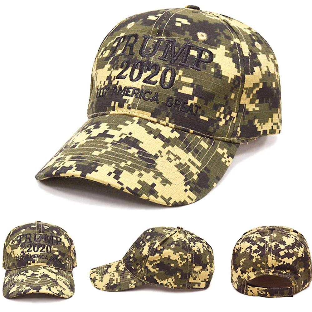 Летняя бейсболка Trump 2020 с вышивкой камуфляжа Америки для мужчин и женщин, регулируемая неполная защитная шляпа солнца.