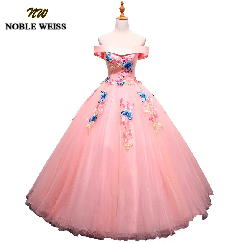 NOBLE WEISS Pink Off The Shoulder Quinceanera Dresses 2019 With Cute Butterfly Vestidos de 15 anos Sexy Ball Gown Sweet 16 Dress | Свадьбы и