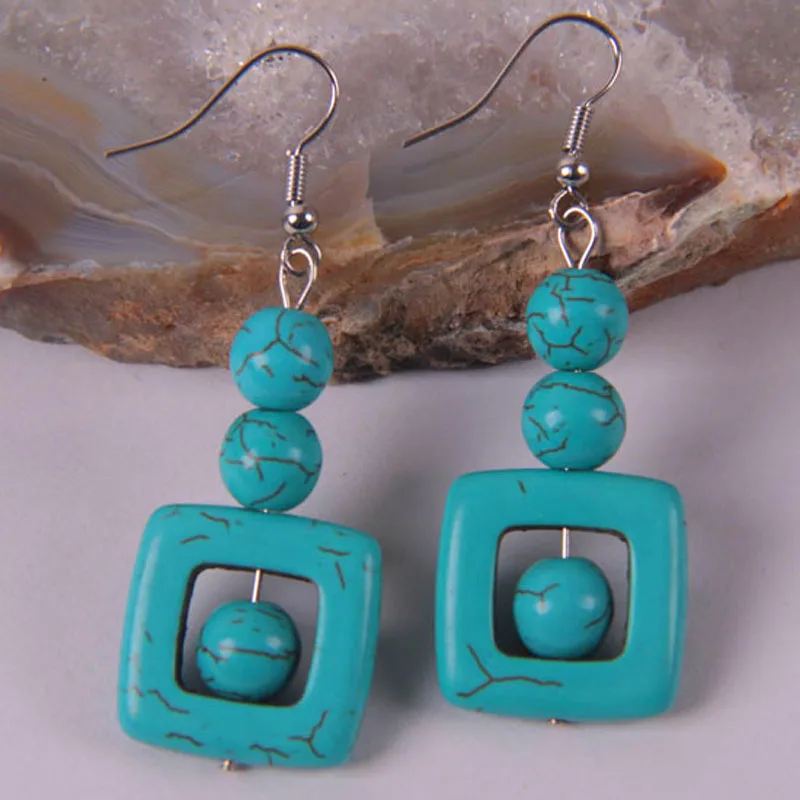 Натуральный зеленый красный Howlite камень бусы Висячие драгоценные камни серьги