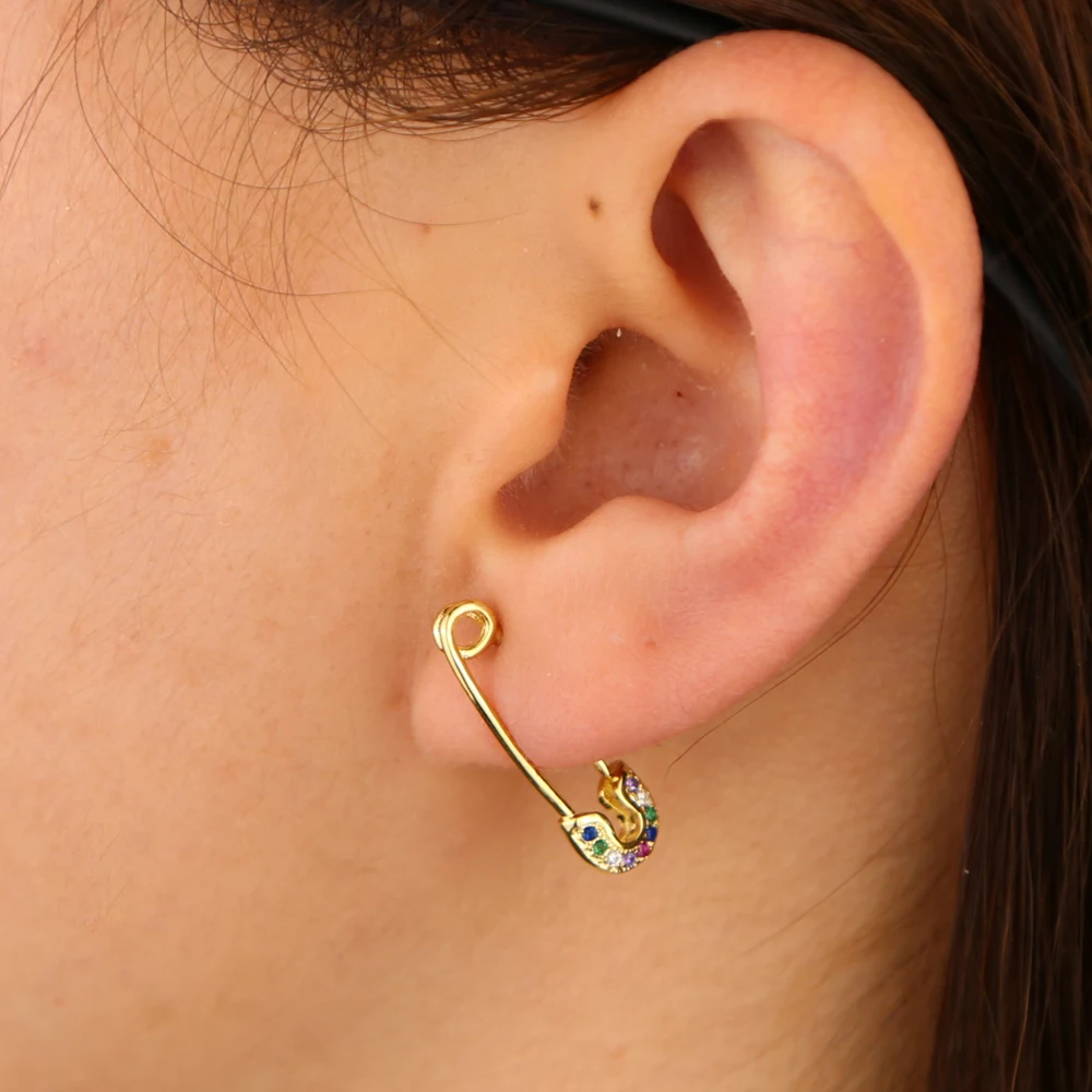 Модные безопасные мини-серьги с булавкой золотого цвета изящные и разноцветные