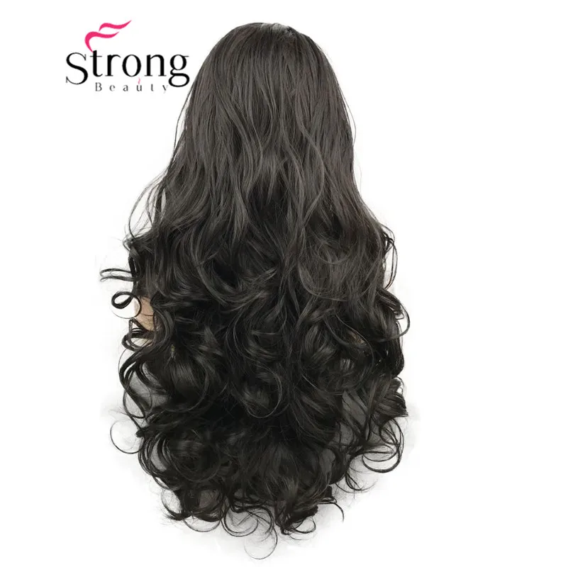 StrongBeauty парики на кружеве для женщин коричневый микс Glueless длинные волнистые синтетические термостойкие волосы парик выбор цвета - Цвет: 4 Dark Brown