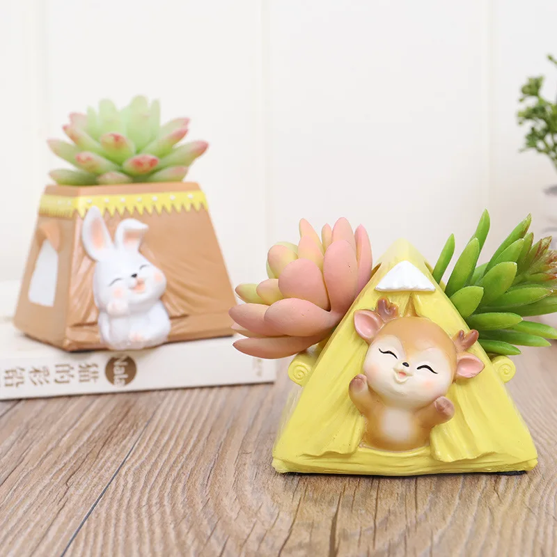 Одноразовое смолой цветочное горшок Мини кемпинг животное Кактус садочек для растений Любимый макаронный цветочный горшок для детей.