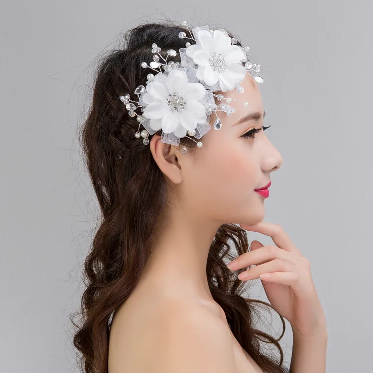 Bridal Flower Set Auger Simulated Pearl Hairbands Wedding Hair Accessories Jewelry Tiara Novia Sticks bijoux de tete | Украшения и