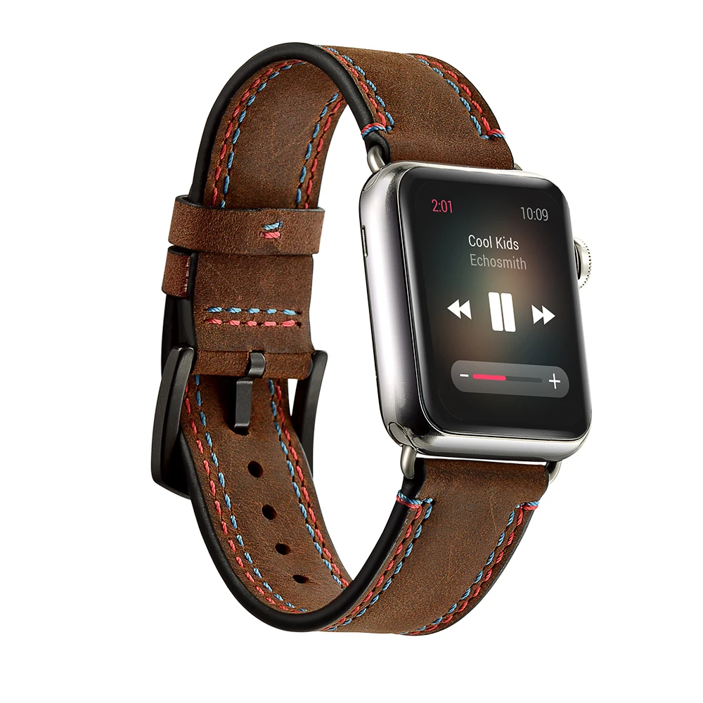 Темно коричневый Натуральная кожа ремешок для наручных часов Apple Watch iwatch серии