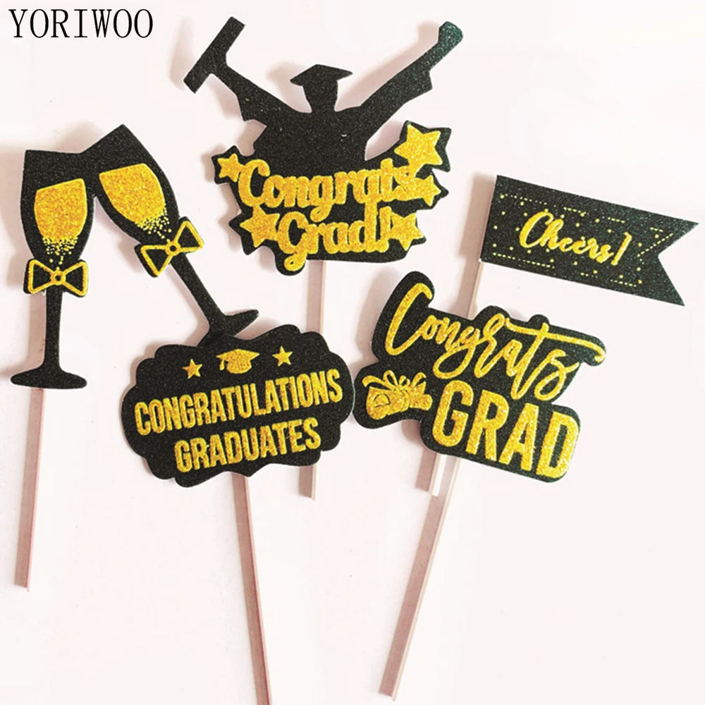 YORIWOO 5pcs 2019 Graduation Cake Topper Cupcake Toppers Congratulation High School Party Decoration Birthday Wedding | Дом и сад