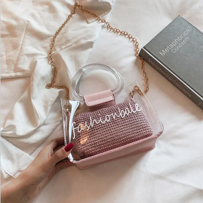 Повседневное прозрачный желе буквы Композитный сумка шоппер 2019 Feminina Сумочка