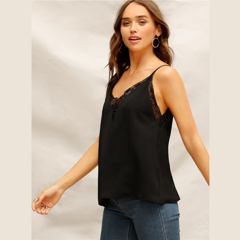 Sheinside бордовый двойной V средства ухода за кожей Шеи вертикальная полоса Cami Top для женщин Лето г. Повседневное одноцветное Топы без рукаво
