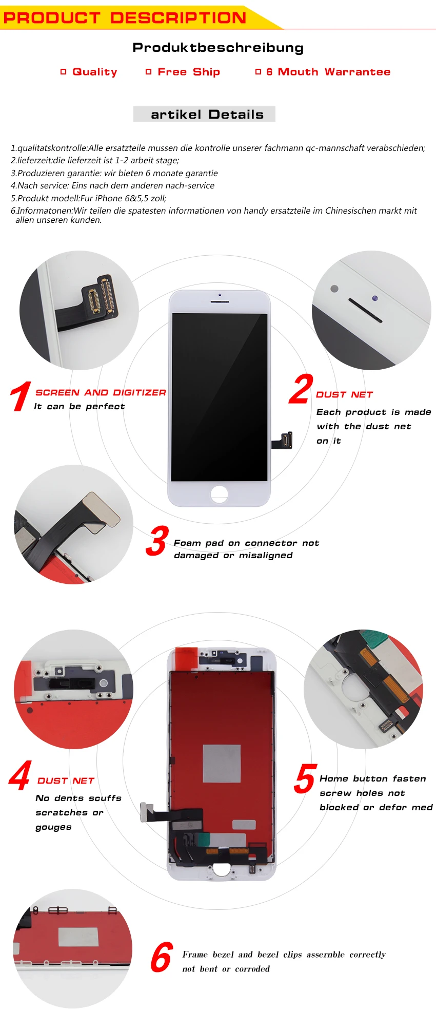 10 шт./лот AAA без битых пикселей для IPhone 7 ЖК-дисплей сенсорный экран дигитайзер сборка Замена черный или белый DHL