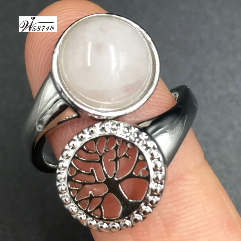 White Crystal MC7618 Тигровый глаз лазурит авантюрин Howlite Кристалл Jaspe Синий Песок Сердолик круглое дерево художественное кольцо 7~ 1"(США) Регулировка WB689 - Цвет основного камня: White Crystal MC7618