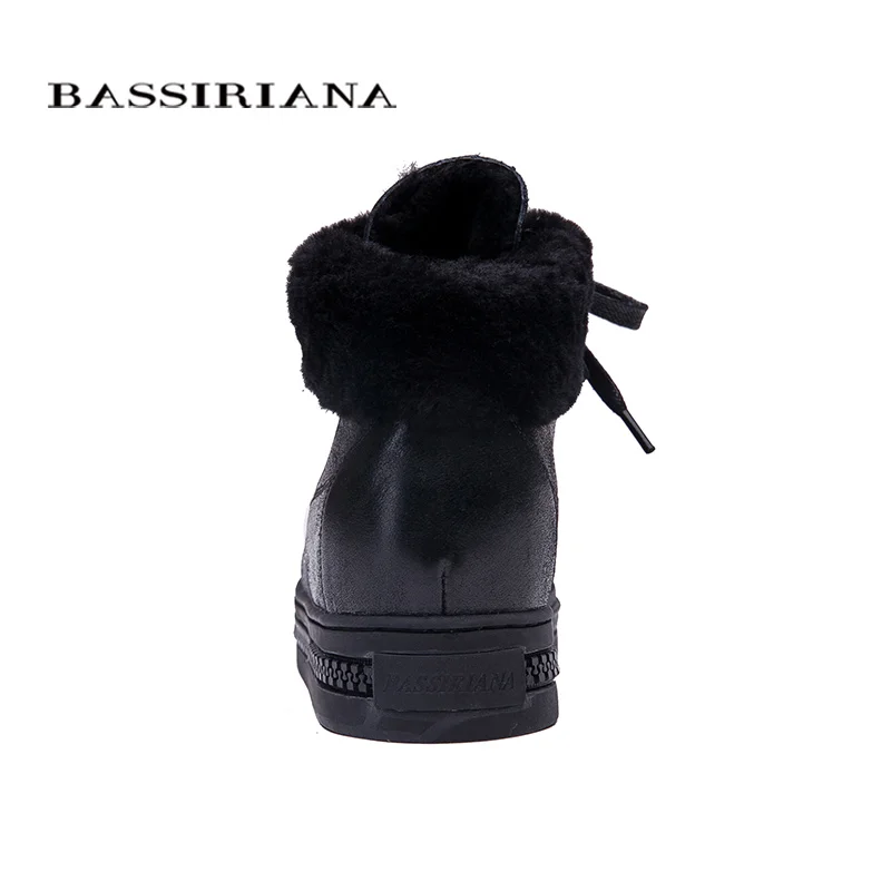 BASSIRIANA/женские оксфорды, новая зимняя кожаная обувь на шнуровке, увеличивающая рост, с круглым носком, повседневная женская обувь на платформе, женская обувь черного цвета