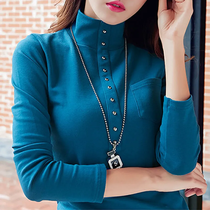 PEONFLY Women Turtleneck Sweaters Long Sleeve Female Stitching Pocket Thickening Cotton Tops Clothes Pullovers BLACK S-XXXL | Женская