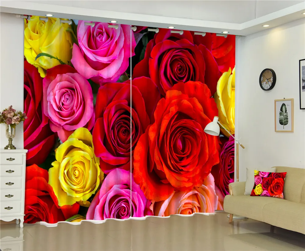 Роскошные шторы с красными розами 3D Оконные Занавески для гостиной брачной