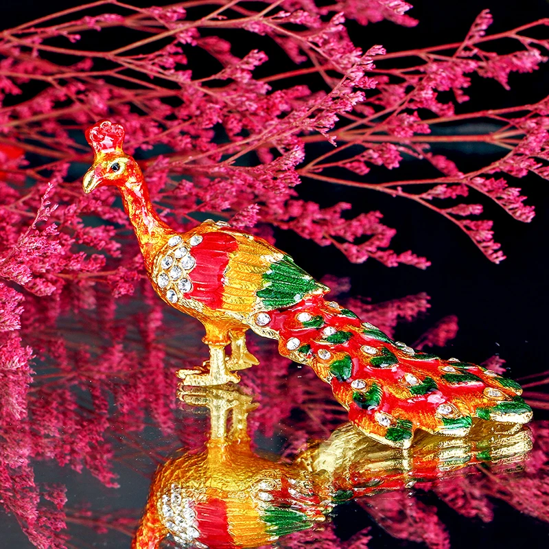 Handmad Metal Peacock Figurine Ring Jewelry Holder Trinket Box Stand Storage Wedding Display Case Christmas Gift | Дом и сад