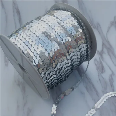 Silver 100 ярдов/рулон 6 мм Диаметр Плоская Круглая ПВХ лента с блестками пайетками шитье на планках для рукоделия, аксессуары для женской одежды - Цвет: Silver