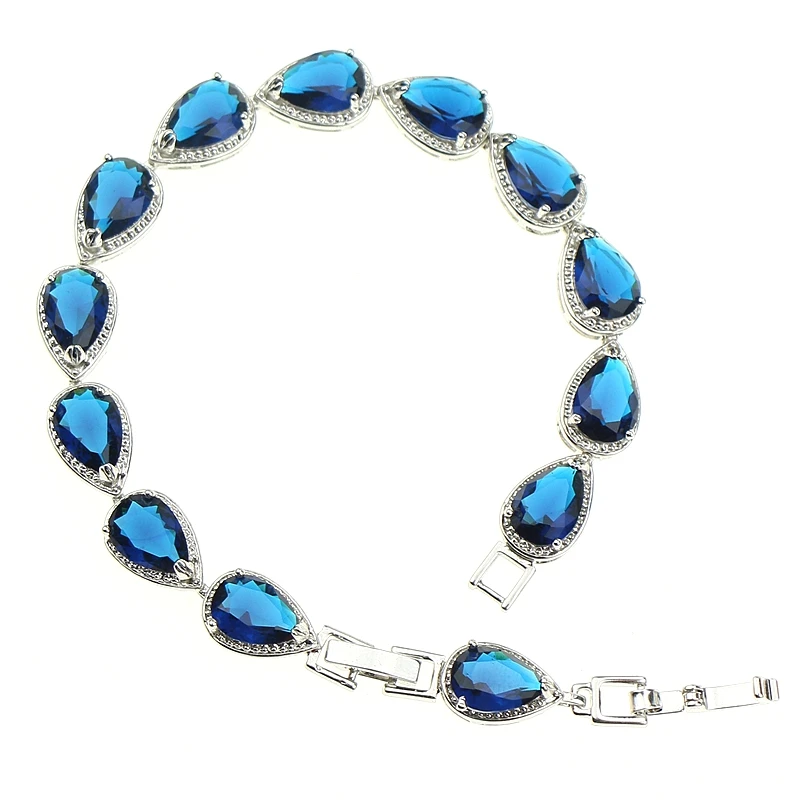 Свадебная Капля воды синий фианит ручной гаечный ключ браслет 925 украшение из