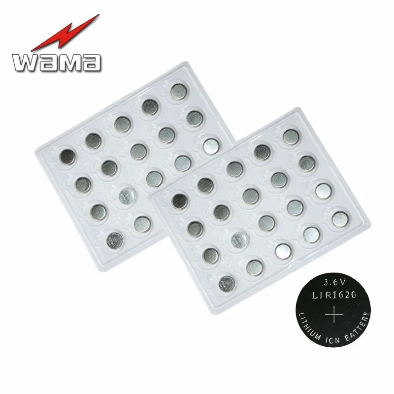 

40pcs/2packs Wama 3.6V LIR1620 Rechargeable Button Cell Battery Replacement CR1620 For Watch Toys Calculator Batteries