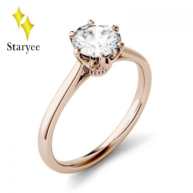 STARYEE 1.5CT круглый разрезанный муассанит обручальное кольцо Настоящее 18 К розовое золото ювелирные изделия из чистых бриллиантов для женщин Charles Colvard VS GH Gems