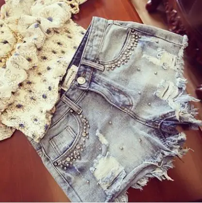 

Newest Casual Summer Denim Shorts For Womens Beaded Vintage Washed Tassel Jeans Short Fashion Female Casual Shorts S/5Xl J3018