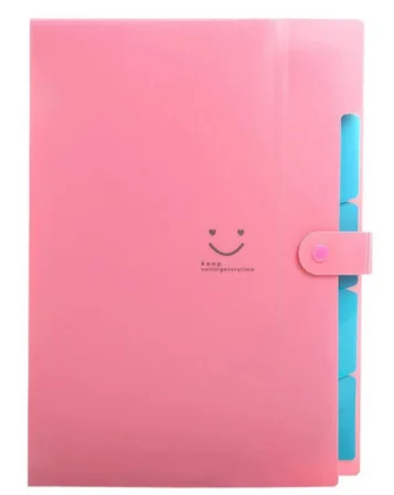 Новые 4 цвета Kawaii Smile водонепроницаемые офисные пластиковые папки Мульти карманный органайзер А4 Расширение файлов папка для документов - Цвет: Rose red