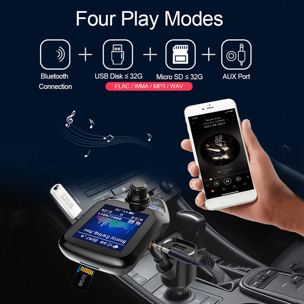 Автомобильный беспроводной Bluetooth MP3-плеер T43 FM-передатчик с громкой связью