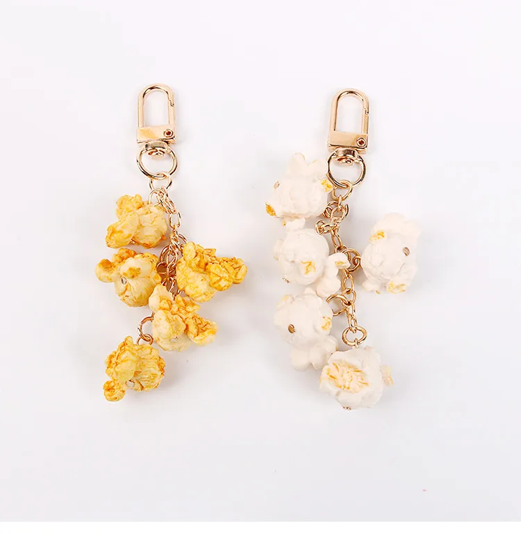 Смешные имитация попкорн брелок для женщин Творческая кухня ювелирные изделия