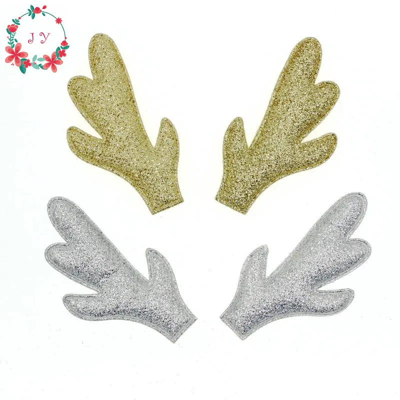 

Set of 50pcs Gold Silver Glitter Reindeer Antlers Fawn fabric W/ Sponge Padded Buckhorn applique for Christmas decor,Craft DIY