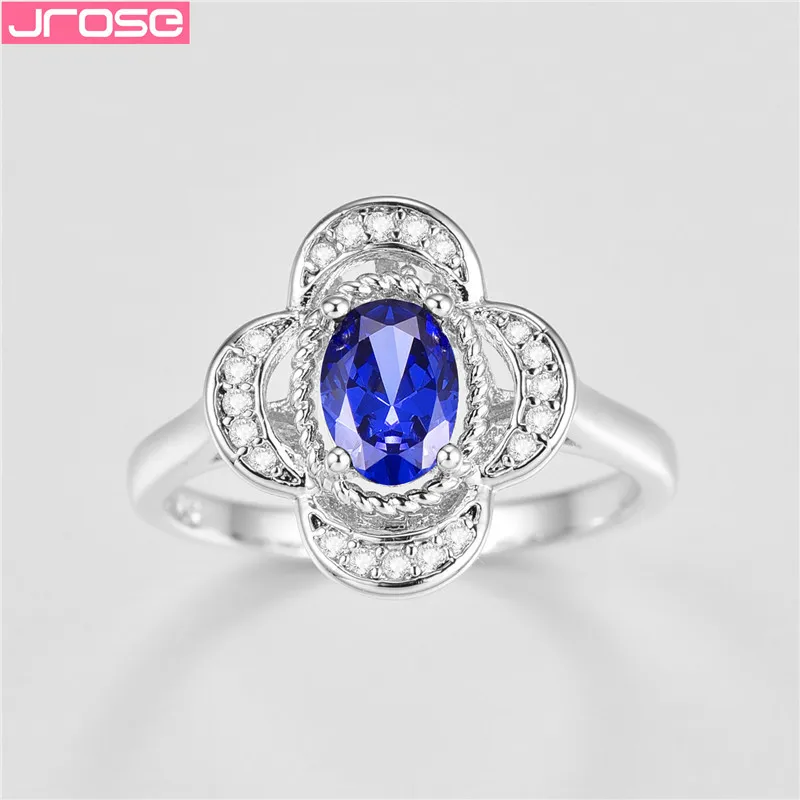 JROSE Blue Cubic Zircon White Crystal Rings For Women Charms Flower Jewelry Exquisite Bijoux Fashion bague femme argent 925 | Украшения и