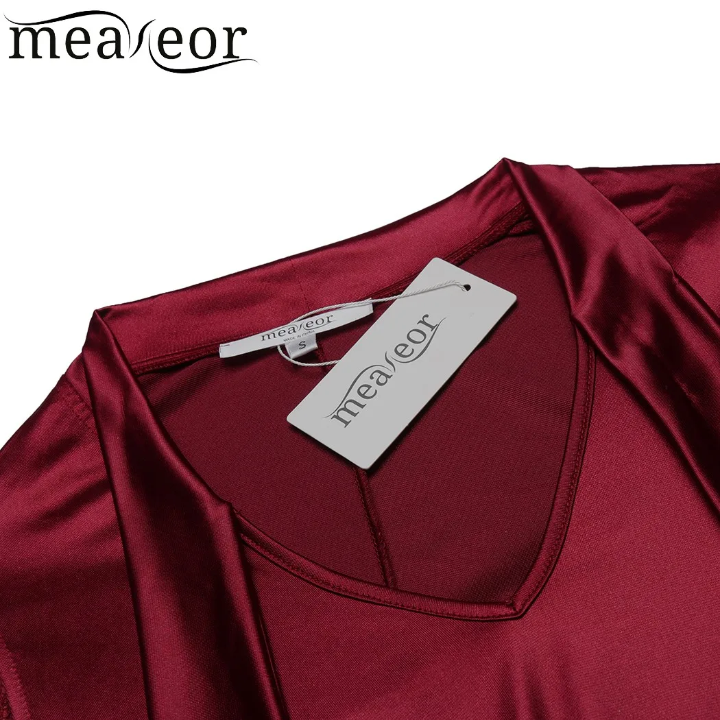 Meaneor с бантом атласное однотонное платье трапециевидной формы женское винтажное