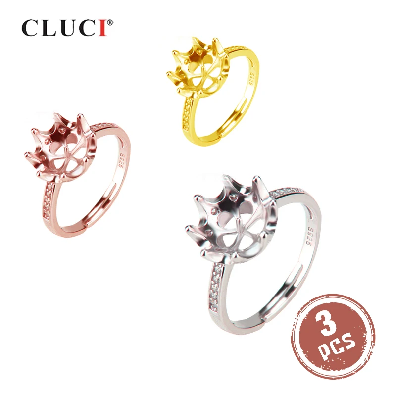 

CLUCI 3pcs Silver 925 Adjustable Crown Ring Zircon Women Rings 925 Sterling Silver Rings for Women Anniversary Jewelry SR2071SB