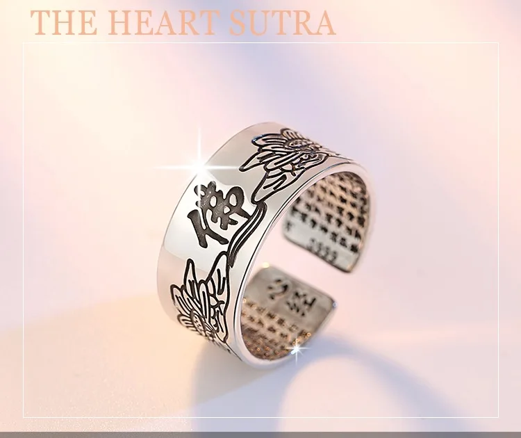 Heart Sutra Thai Sliver Ring for Men Silver Korean Version Fashion Adjustable Open Jewelry Finger Accessories Female Gift | Украшения и