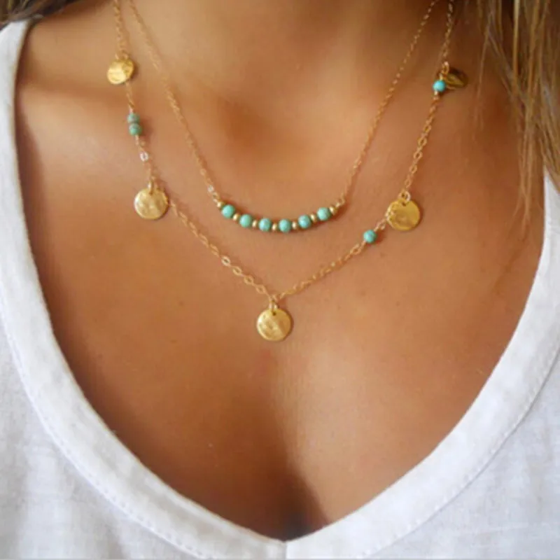 Трендовое женское ожерелье и кулоны многослойное с цепочкой кисточками