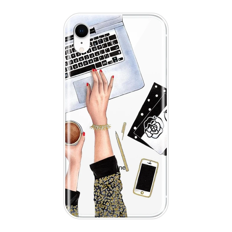 Phone Case For iPhone X XR XS MAX 8 7 6S 6 S Soft Silicone Girl Boss Pink Women Cartoon Back Cover Plus |