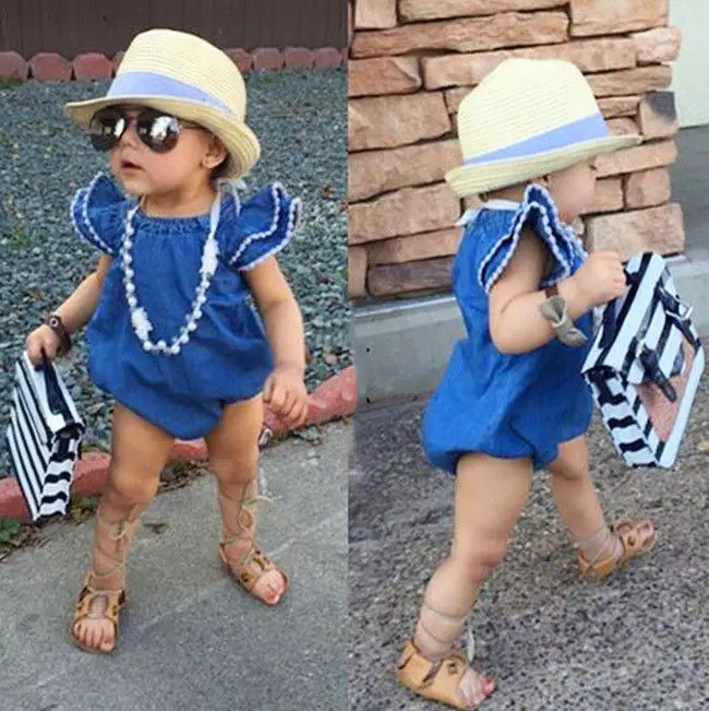 2017 Горячая распродажа летняя одежда для маленьких девочек джинсовые комбинезоны