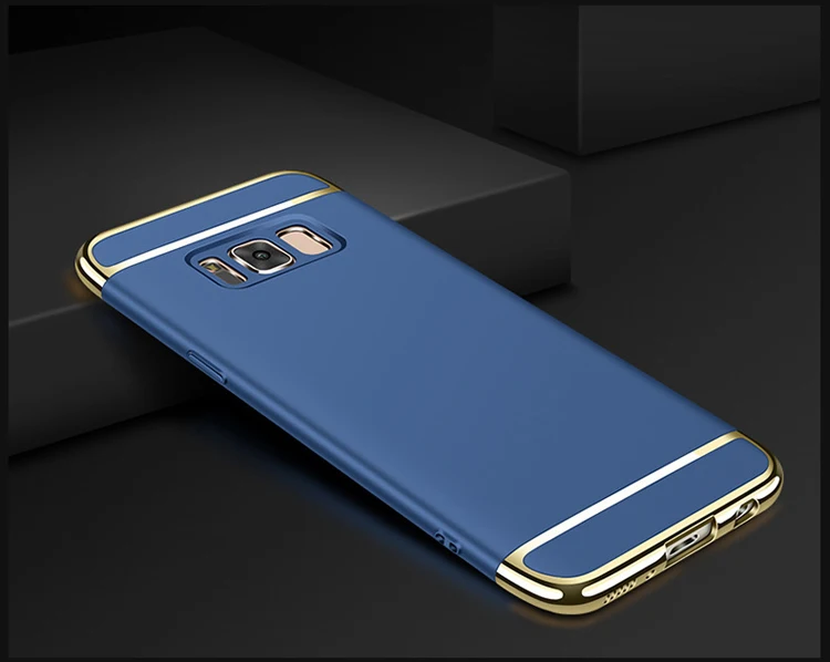 Синий 3 в 1 чехол для телефона для samsung galaxy s9 s8 s7 s6 edge plus задняя крышка позолоченный защитный чехол жесткий чехол - Цвет: Синий