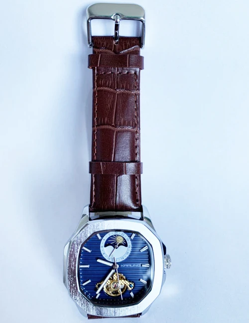 brown silver blue MCE Мужские механические часы для мужчин модные автоматические часы мужские Moon Phase квадратные кожаные часы наручные часы с турбийоном - Цвет: brown silver blue