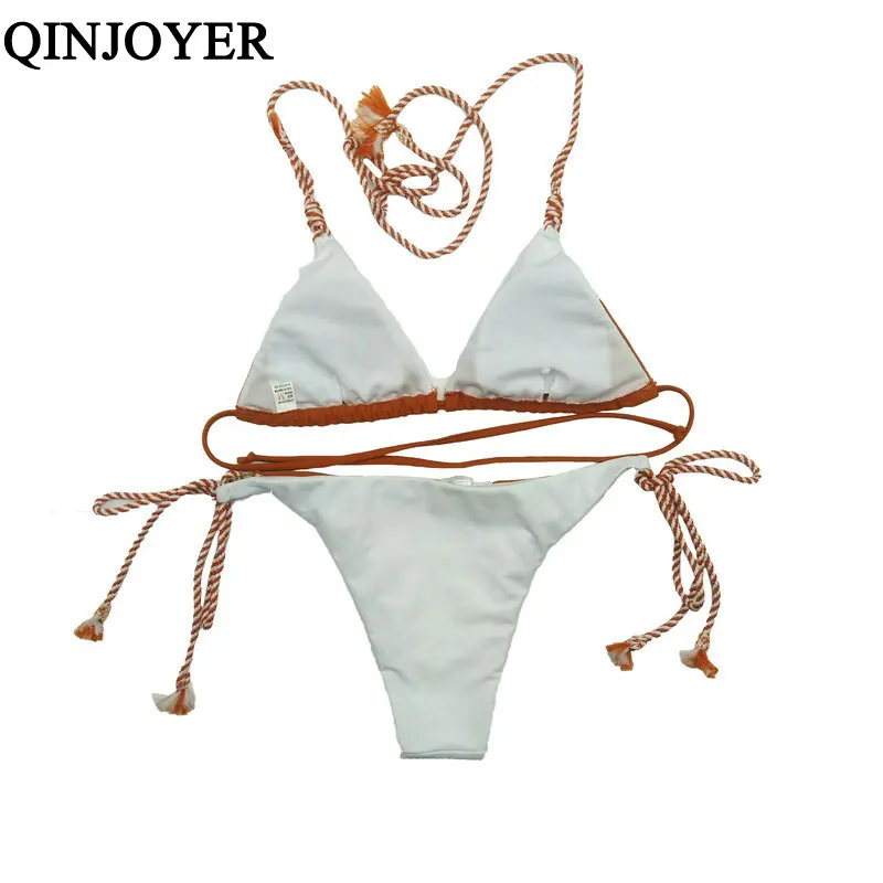 

QINJOYER Sexy Halter Brazilian Micro Bikini Mini Thong Swimsuit Patchwork Push Up Swimwear 2019 Women Bikini Bathing Suits