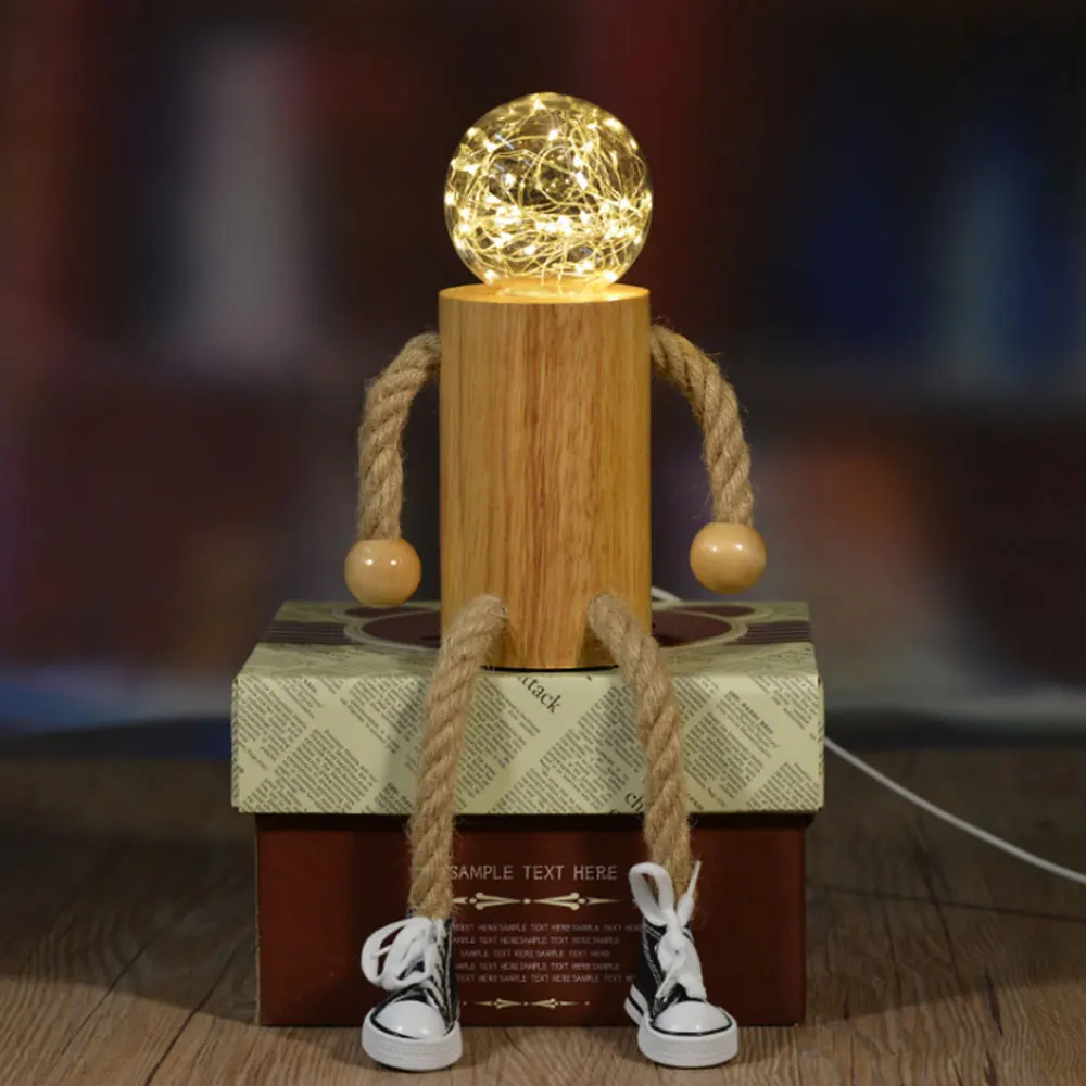 

Creative Decoration Night Light LED Wooden People LED Bulb Table Lamp USB Power for the Bedroom Home Gift for Children Kids