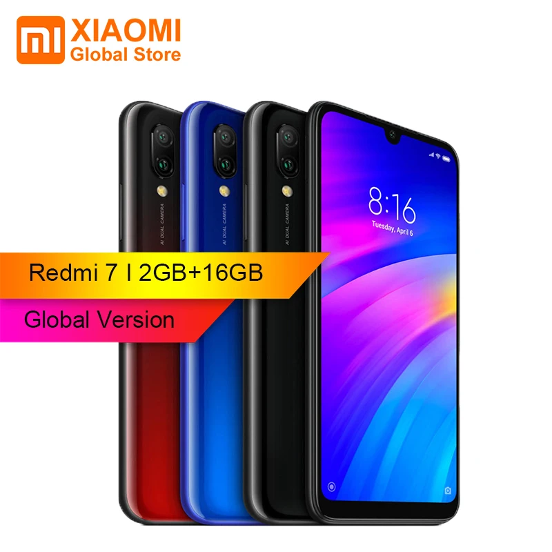 Глобальная версия Xiaomi Redmi 7 2GB ram 16GB rom Qualcomm®Львиный зев™632 6 26 &quotHD + двойная задняя