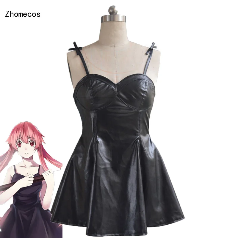 

Zhomecos Amine Mirai Nikiki Gasai Yuno Cosplay Costume Gasai Yuno Black Leather Sexy Dress Costumes Cosplay