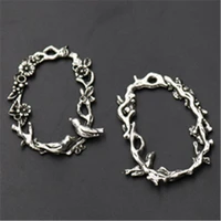 4pcs antique silver color birds twitter and fragrance of flowers charm diy metal necklace bracelet jewelry alloy pendants a998