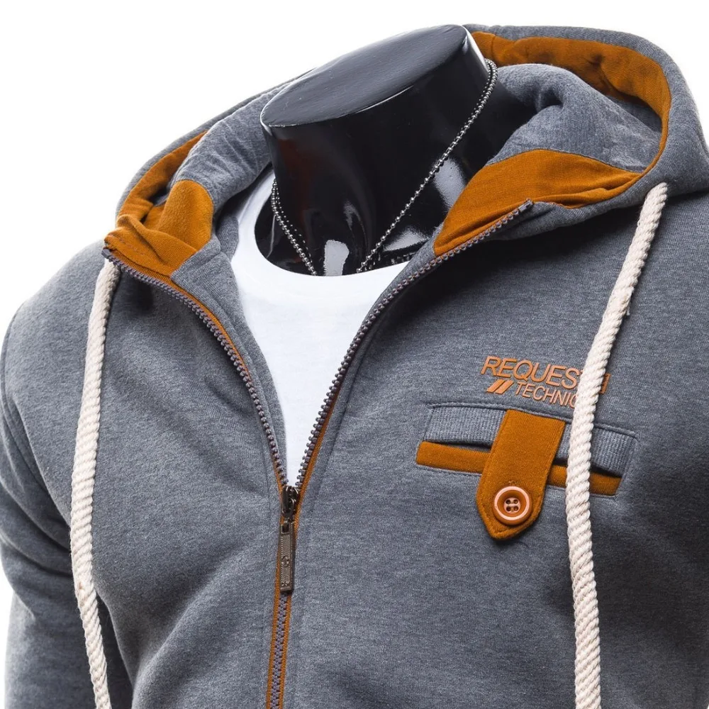 Мужская толстовка с капюшоном ZOGAA черная Повседневная Толстовка на молнии в